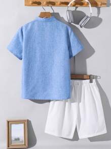 Ensemble de chemise à manches courtes à col en V casual et shorts pour garçons préadolescents
