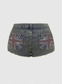 ROMWE Avant Y2K Style Plus Size Distressed Low-Waist Denim Shorts - Blue - View 2