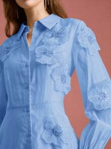 MOTF PREMIUM APPLIQUES BUTTON UP DRESS - Blue - View 2