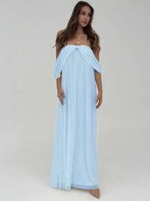 Aloruh Vestido plisado de hombros descubiertos de unicolor, elegante