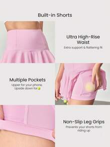 GLOWMODE Váy tennis lưới kiểm soát bụng siêu cao FeatherFit™-Air thấm mồ hôi nhanh khô Court Crush cạp siêu cao có quần short tích hợp Túi bên hông Tay cầm chống trượt Tác động thấp Quần vợt Golf Pickleball Mặc hàng ngày - Màu hồng Bubblegum - Xem 4