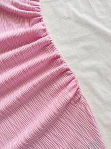 Soleia Women's Vacation Fairy Pink Knit Jacquard Texture Twist Waist Gathered Ruffled Asymmetrical Hem Mini Slip Dress - Pink - View 3