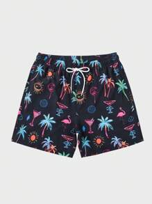Manfinity RSRT Quần short thể thao in họa tiết thường ngày cho nam, quần short đi biển có dây rút cho khu nghỉ dưỡng bãi biển mùa hè Quần bơi nam Coconut Tree, Hawaii - màu đen - Xem 8
