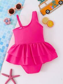 Emery Rose Kids Emery Rose Kids 年轻女孩纯色 3D 花朵连体泳衣 - 玫紅色 - 查看 4