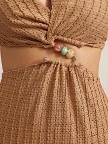 L'Amorae One Shoulder Crochet Beaded Detail Cut Out Elegant Sexy Summer Vacation Midi Dress, Summer Outfits For Women, Beach Outfits For Women