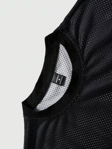 PAVTROS Manfinity Streetrush Manfinity Streetrush Men's Casual Black Mesh Fabric With Simple Digital Graphic Print Long-Sleeved Pullover, Loose Round Neck Splicing, Daily Casual Holiday Gift, Daily Casual Wear For Commuting In All Seasons,Rapper Top