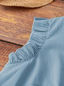 EMERY ROSE Plus Size Women Sleeveless V-Neck Ruffle Hem And Collar Splicing Casual Dress, Comfortable For Daily Work Wear - Blue - View 5