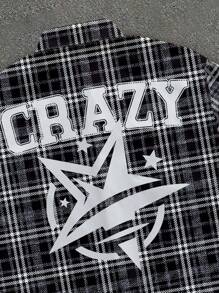 Manfinity EMRG Nuova camicia stampata con grafica di slogan a scacchi a fiamma per primavera/estate, stile casual di strada