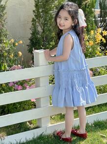 Dazy Kids Young Girl Crewneck Sleeveless Woven Dress, Summer - Blue - View 5