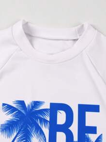 Young Boy Palm Tree Letter Print Short Sleeve Top And Shorts Casual Swimsuit Set Two Pieces Toddler Boy 2t - Blue - View 6