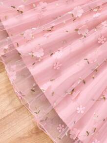 Tween Girls' Pink Floral Embroidered Mesh Summer Elegant Camisole Dress,Holiday,Summer,Travel - Dusty Pink - View 7