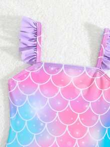 SHEIN Baby Girl Printed One-Piece Swimsuit With Ruffles, No Edges Lock - Multicolor - View 4