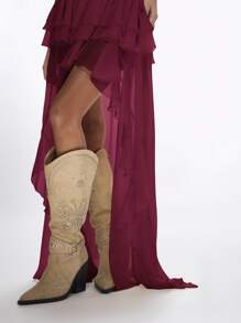 MISSGUIDED Western Ruffled Waterfall High Low Skirt Boho Maxi Festival Long Dress Beachwear Wedding Summer Fall Flowy Skirt High Waist Party Christmas