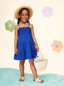 Young Girl Solid Color Woven Fitted Casual Camisole Dress