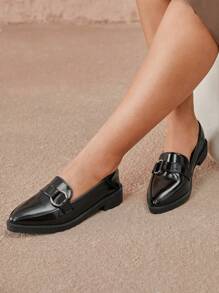 CUCCOO CURVES Giày Oxford đế dày, mũi nhọn, màu đen trơn, mũi kín, buộc dây, phong cách Anh, cỡ lớn, dành cho nữ, mọi mùa - màu đen - Xem 5