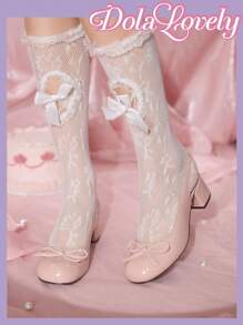 Dola Lovely Bow Decor Mary Jane High Heel Shoes, Elegant Ladylike Pumps - Baby Pink - View 5