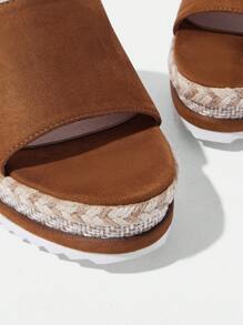 Styleloop Women's Comfortable Suede Slip-On Platform Sandals, Round Toe, Casual & Formal Wear, Brown - Brown - View 4