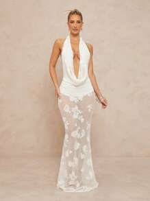 Lumalex Spring Outing Swimsuit Swimwear Swim Cover-Up Bikini Set Summer Swimsuit Swimwear Swim Vacation Elegant Easter Bohemian BOHO Sea Beach Hot Outdoor Richly Layered Wedding Season Banquet Coming Of Age Ceremony Beach Seaside Oversized Keyhole Neck Backless Cut-Out Dress For Ladies,Summer Dresses For Women,White Dresses For Women - White - View 3