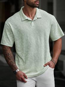 Manfinity Homme Plus Size Men's Floral Jacquard Short Sleeve Polo Shirt, Spring/Summer