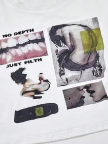 StreetHx 街头服饰女式哥特式图案短款 T 恤，复古美式朋克/Y2K 时尚 - 白色 - 查看 3