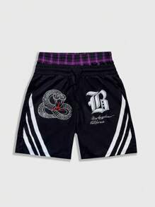 ROMWE MEN Prep Men's Punk Plaid Slogan Print Short Sleeve Shirt And Shorts Casual Suit - Multicolor - View 4