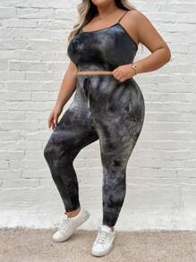SHEIN CURVE+ 2 Pieces/Set Of Tie Dye Vest And Pants For Plus Size Women, Random Tie Dye Pattern, Random Tie Dye Two Pieces Set - Multicolor - View 7