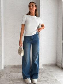 RueChic Top casual a girocollo con texture rotonda
