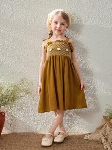 Blossori Gaun Kuning Elegan Bergaya Prancis dengan Tali Bahu Tipis untuk Anak Perempuan, Musim Semi/Panas - Kuning - View 5