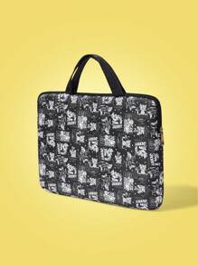 TOM & JERRY X SHEIN Fashionable Black Cartoon Cat Printed Laptop Sleeve - Black - View 4