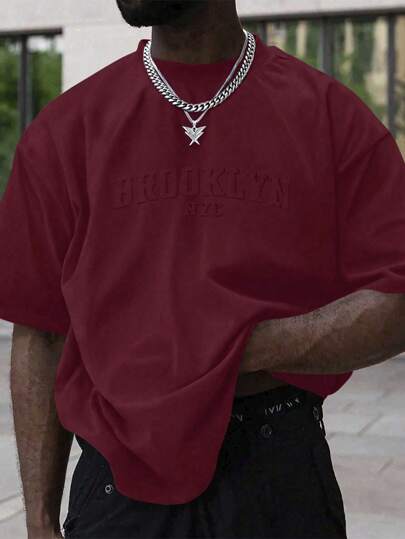 Manfinity LEGND 男士休闲简约字母压花短袖T恤，夏季