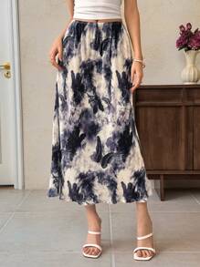 EastFlair 女士度假风格蝴蝶扎染印花弹性腰部 A 字裙 - 彩色 - 查看 4