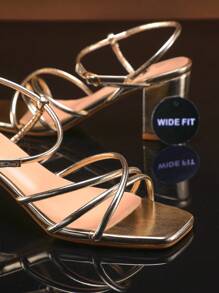 SHUZIA Damskie sandały na szerokim obcasie z kwadratowym noskiem i wygodnym, swobodnym krojem i niskim obcasem blokowym - Złoto - Zobacz 4