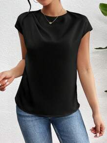 Chiquease Elegant Pleated Shoulder Poplin Shirt - Black - View 6