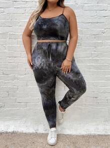 SHEIN CURVE+ 2 Pieces/Set Of Tie Dye Vest And Pants For Plus Size Women, Random Tie Dye Pattern, Random Tie Dye Two Pieces Set - Multicolor - View 3