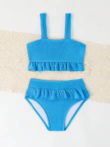 Young Girl Toddler/Little Kid Ruffled 2 Pieces Swimwears - Blue - View 5