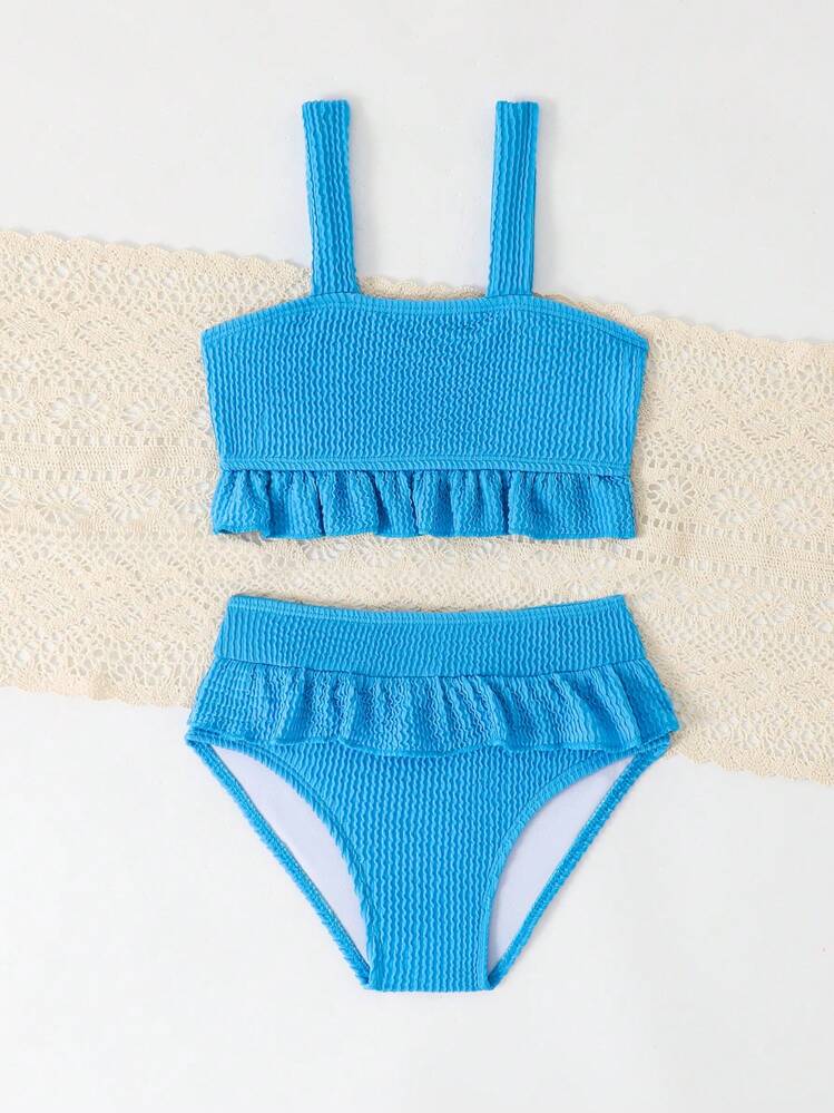 Young Girl Toddler/Little Kid Ruffled 2 Pieces Swimwears - Blue - View 5