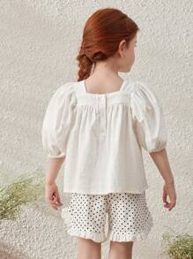 Blossori Girls Loose Fitting French Style Elegant Pullover Top/Shorts Set, Spring/Summer - Black and White - View 2