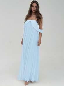 Aloruh Vestido plisado de hombros descubiertos de unicolor, elegante
