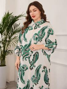 Lacomfia Elegant Style Digital Print Plus Size 2pcs Set - Green - View 4