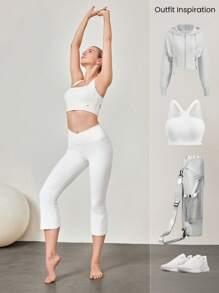 GLOWMODE 21 英寸 FeatherFit™ Flex 交叉腰运动喇叭紧身裤，内置防下蹲内衣，低冲击瑜伽工作室普拉提日常休闲装