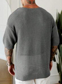 Manfinity Homme Men's Casual Solid Color Knit Sweater Men Vacation Men Knit Tops Men Sweater Top