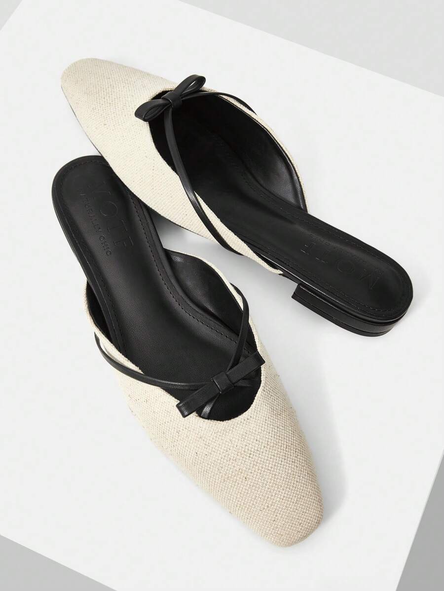 MOTF PREMIUM WOMEN'S FASHIONABLE MINIMALIST SQUARE TOE BOW DECOR FLAT SHOES - Black - View 1