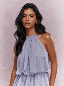 MISSGUIDED 层叠荷叶边露背迷你连衣裙 夏季派对婚礼宾客 A字短款优雅层叠无袖晚宴特殊场合飘逸连衣裙 婚礼活动礼服 - 淺藍色 - 查看 3