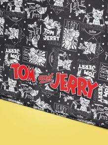 TOM & JERRY X SHEIN Fashionable Black Cartoon Cat Printed Laptop Sleeve - Black - View 3