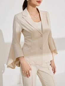 Modelyn Asymmetrical Ruffle Sleeve Fitted Women Blazer Fall Cloth For Women - Apricot - View 7