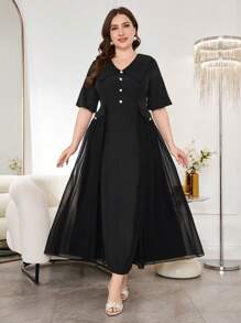 Modelyn Plus Size V-Neck Chiffon Patchwork Dress