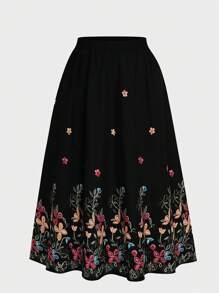 SHEIN CURVE+ Plus Size Floral Print Casual Skirt - Multicolor - View 1