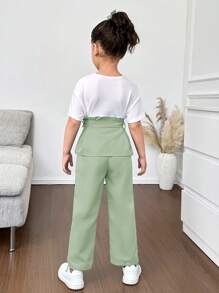 Firerie Kids Firerie Kids 2pcs/Set Young Girl Knit Patchwork Contrast Color Top And Woven Long Pants