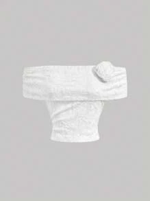 SHEIN MOD Top feminino branco romântico e fofo, ombro de fora, adequado para festivais de música - Branco - Ver 1