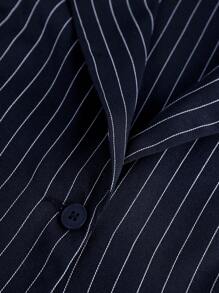 Girlism Teen Girls Back To School, Campus, Navy & White Striped Thin Blazer Top And Low Waist Suit Pants 2 Pieces Set